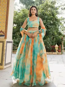 Ragavi Embellished Mirror Work Tie and Dye Ready to Wear Lehenga & Blouse With Dupatta