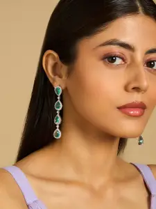 Kushal's Fashion Jewellery Rhodium-Plated CZ Stone Studded Teardrop Shaped Drop Earrings