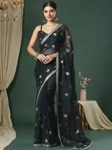 Saree mall Embellished Beads and Stones Poly Georgette Designer Sarees