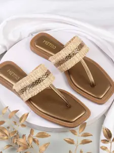 Metro Women Embellished T-Straps Flats