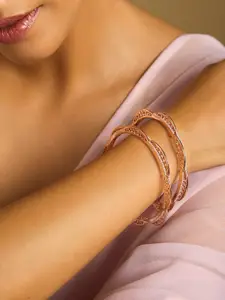 Kushal's Fashion Jewellery Set Of 2 Rose Gold Plated Zircon Stones Studded Bangles