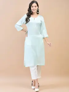 Shree Women Ethnic Motifs Keyhole Neck Flared Sleeves Chikankari Kurta