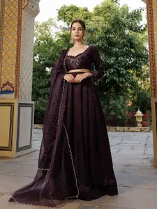 Ragavi Embroidered Velvet Mirror Work Ready to Wear Lehenga & Blouse With Dupatta