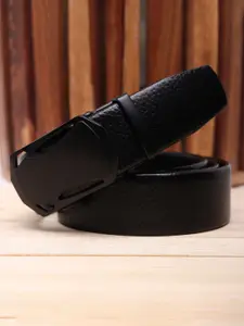 WINSOME DEAL Men Slider Buckle Closure Textured Formal Belt