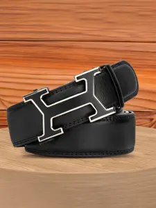 WINSOME DEAL Men Textured Slider Buckle Closure Formal Belt