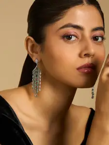 Kushal's Fashion Jewellery Rhodium-Plated CZ Stone Studded Drop Earrings