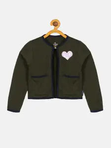 KiddoPanti Girls Sequin Embellished Full Sleeves Front Open Crop Shrug