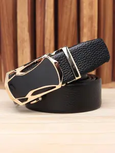 WINSOME DEAL Men Textured Slider Buckle Closure Formal Belt