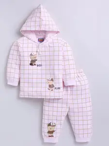 Nottie Planet Boys Checked Hooded Pure Cotton T-shirt With Jogger