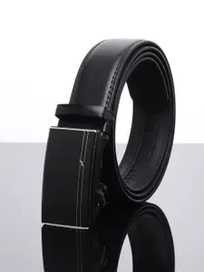 WINSOME DEAL Men Slider Buckle Closure Textured Formal Belt