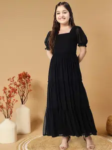 Kedar Fab Puff Sleeve Georgette Maxi Dress