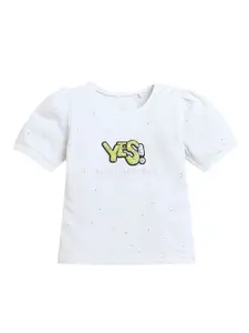 Tiny Girl Girls Typography Printed Round Neck Cotton Top