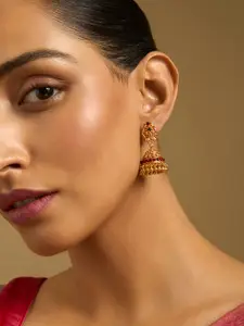 Kushal's Fashion Jewellery Embellished Bridal 92.5 Silver Gold-Plated Stone Dome Jhumkas