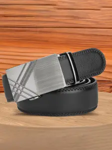 WINSOME DEAL Men Slider Buckle Closure Textured Formal Belt