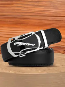 WINSOME DEAL Men Slider Buckle Closure Textured Formal Belt