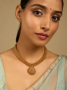Kushal's Fashion Jewellery Gold-Plated Artificial Stones Studded Antique Necklace