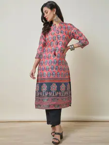 Soch Peach Coloured Indie Floral Printed Mandarin Collar Straight Kurta