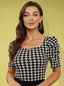 Dream Beauty Fashion Geometric Print Puff Sleeve Top