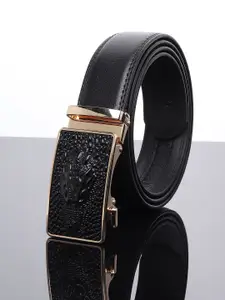 WINSOME DEAL Men Textured Slider Buckle Closure Formal Belt