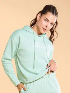 Enamor Relaxed Fit Crop Hooded Fleece Sweatshirt A905