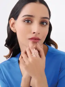 Kushal's Fashion Jewellery Rose Gold-Plated Cubic Zirconia Studded Adjustable Finger Ring