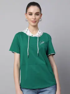 Global Republic Women Solid Embroidered Hood Cotton Top