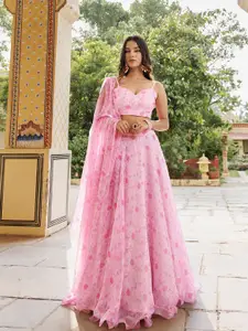 Ragavi Floral Printed Ready to Wear Chiffon Lehenga & Blouse With Dupatta