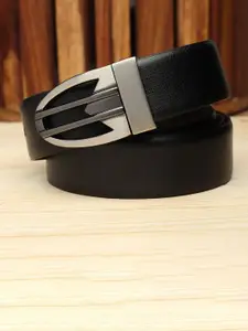 WINSOME DEAL Men Push Pin Closure Textured Formal Belt