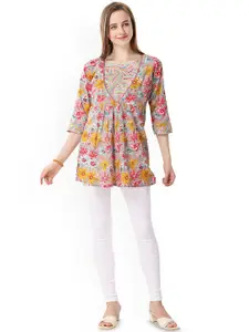 keshubaba Round Neck Floral Printed A-Line Kurta