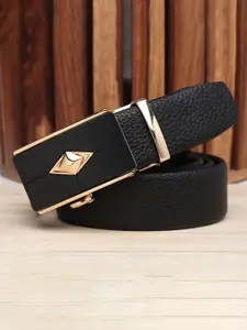 WINSOME DEAL Men Textured Slider Buckle Closure Formal Belt