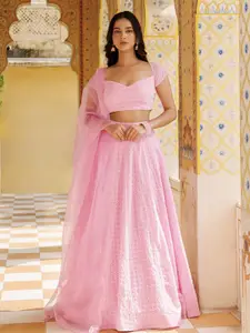Ragavi Floral Embroidered Chikankari Ready To Wear Lehenga & Blouse With Dupatta