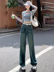 StyleCast x Revolte Women Wide Leg Highly Distressed Light Fade Jeans