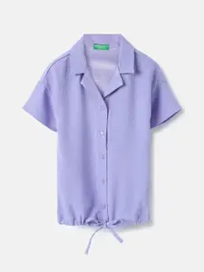 United Colors of Benetton Girls Cuban Collar Solid Casual Shirt