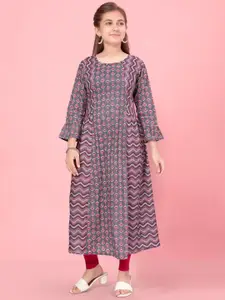 BAESD Girls Geometric Striped Flared Sleeves Gotta Patti Kurta