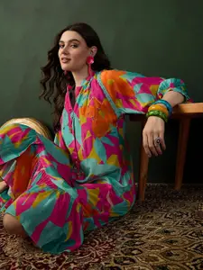 Sangria Printed A-Line Ethnic Dress