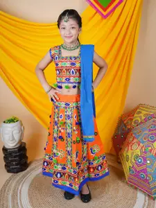 ahhaaaa Girls Embroidered Beads and Stones Cotton Ready to Wear Lehenga & Blouse Dupatta