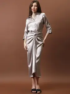 Athena Grey Solid Maxi Skirt with Front Knot