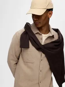 SELECTED Men Spread Collar Solid Cotton Casual Shirt