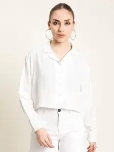 The Roadster Lifestyle Co. Women Classic Cuban Collar Solid Boxy Casual Shirt