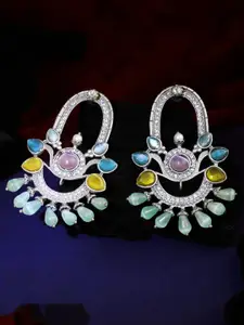 Adwitiya Collection Silver-Plated Stones Studded Classic Drop Earrings