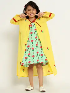 Somersault Girls Floral Printed Cotton A-Line Dress & Shrug Set