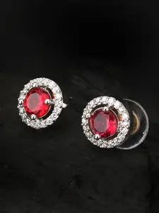 Adwitiya Collection Rhodium-Plated Stone-Studded Circular Studs