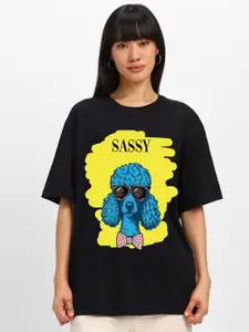 JUNEBERRY Women Graphic Printed Round Neck Pure Cotton Oversized T-Shirt