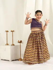 BAESD Girls Bandhani Printed One Shoulder Ready to Wear Lehenga & Blouse