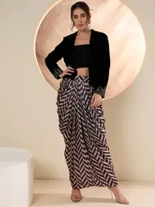 Antheaa Embellished Shawl Neck Jacket With Skirt