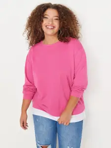 Trendyol Women Plus Size Solid Round Neck Sweatshirt