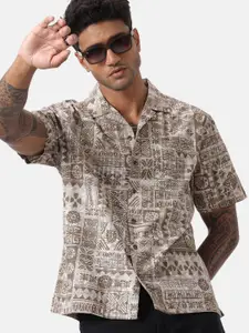 WROGN Men Custom Spread Collar Abstract Printed Cotton Oversized Casual Shirt