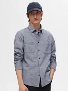 SELECTED Men Spread Collar Solid Cotton Casual Shirt