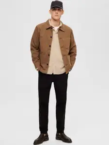 SELECTED Men Spread Collar Solid Cotton Casual Shirt