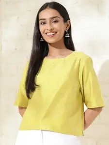 Fabindia Women Embellished Round Neck Cotton Top